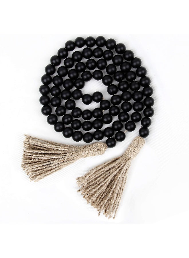 RAMIRABI 58in Wood Bead Garland with Tassels, Farmhouse Rustic Country Decor Prayer Boho Wall Hanging Decoration (Black) - Image 1